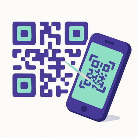 QR-код и смартфон, сканирующий его