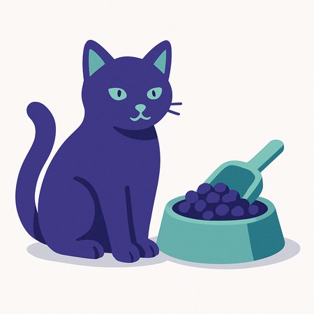 Норма корма для кошки: миска с кормом и мерная ложка